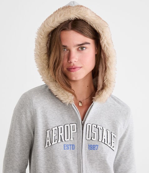 Aero 1987 Faux Fur-Trim Full-Zip Hoodie Aero 1987 Faux Fur-Trim Full-Zip Hoodie