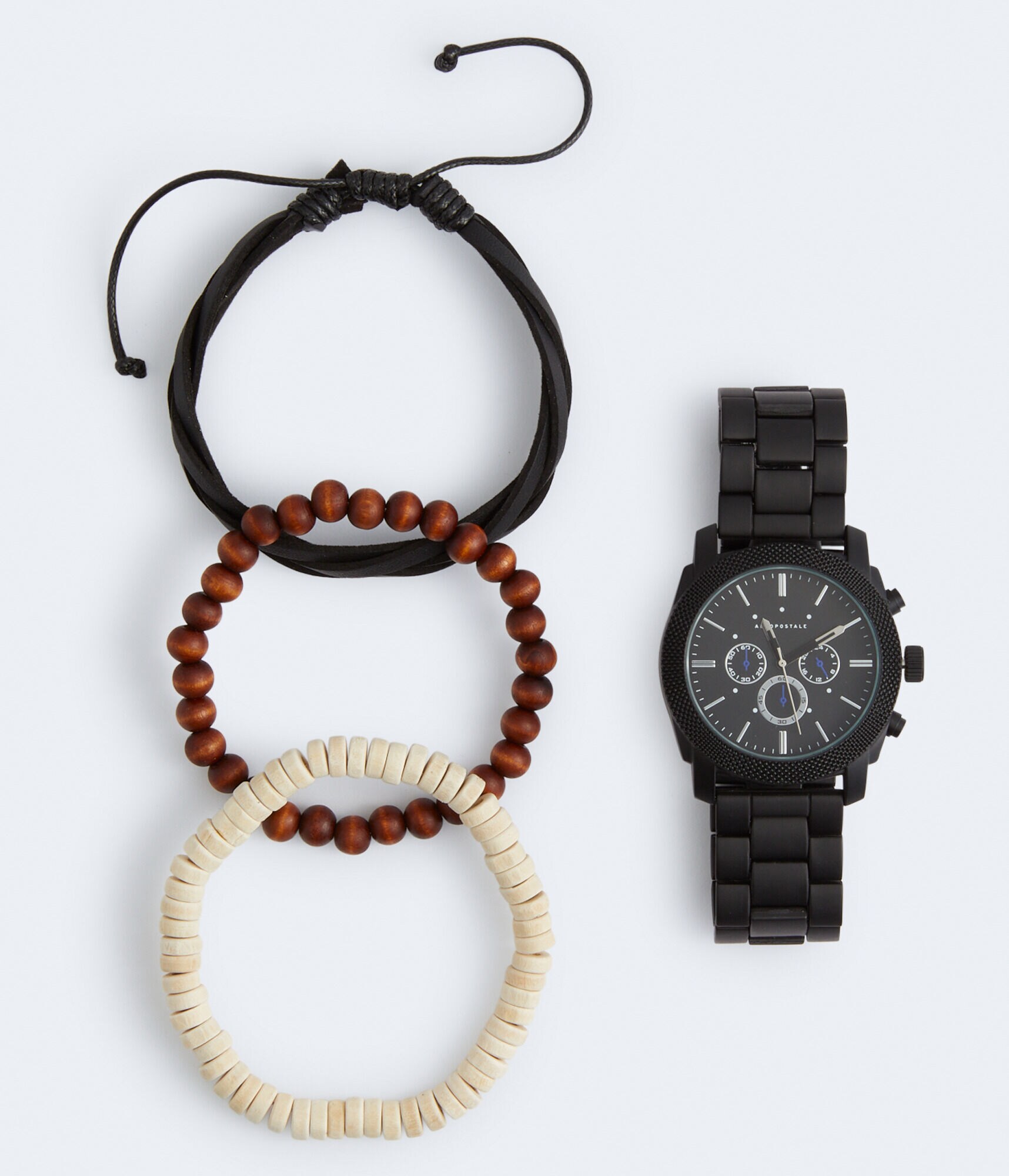 Metal Round Chrono Analog Watch &amp; Bracelet Set