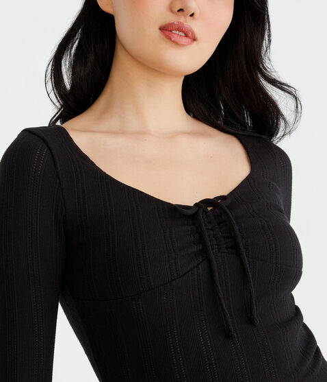 Long Sleeve Cinch-Front V-Neck Crop Top Long Sleeve Cinch-Front V-Neck Crop Top
