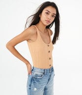 Solid Ribbed Button Tank