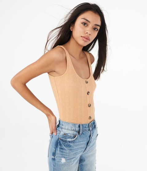 Solid Ribbed Button Tank