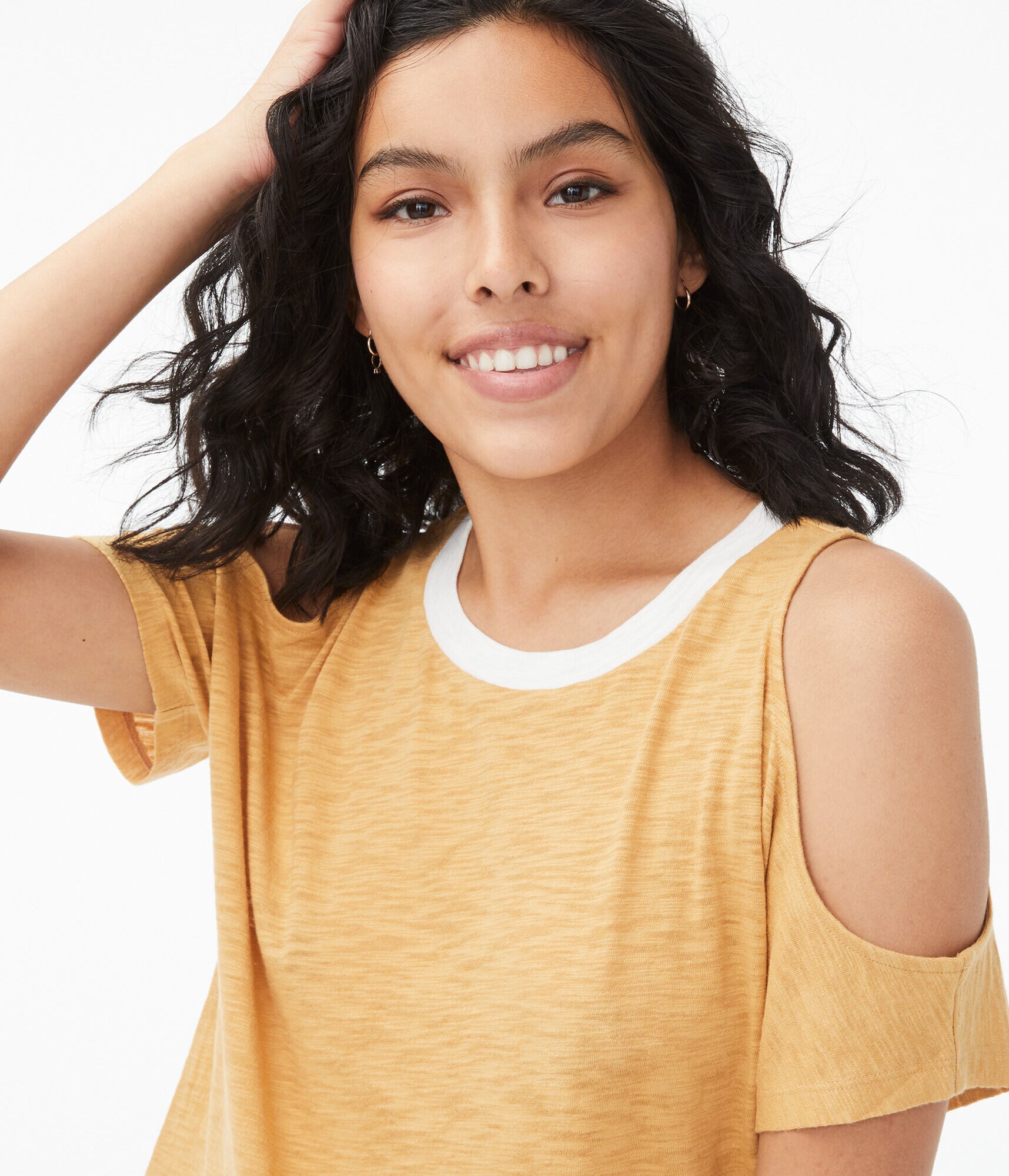 Ringer Cold-Shoulder Crew Tee