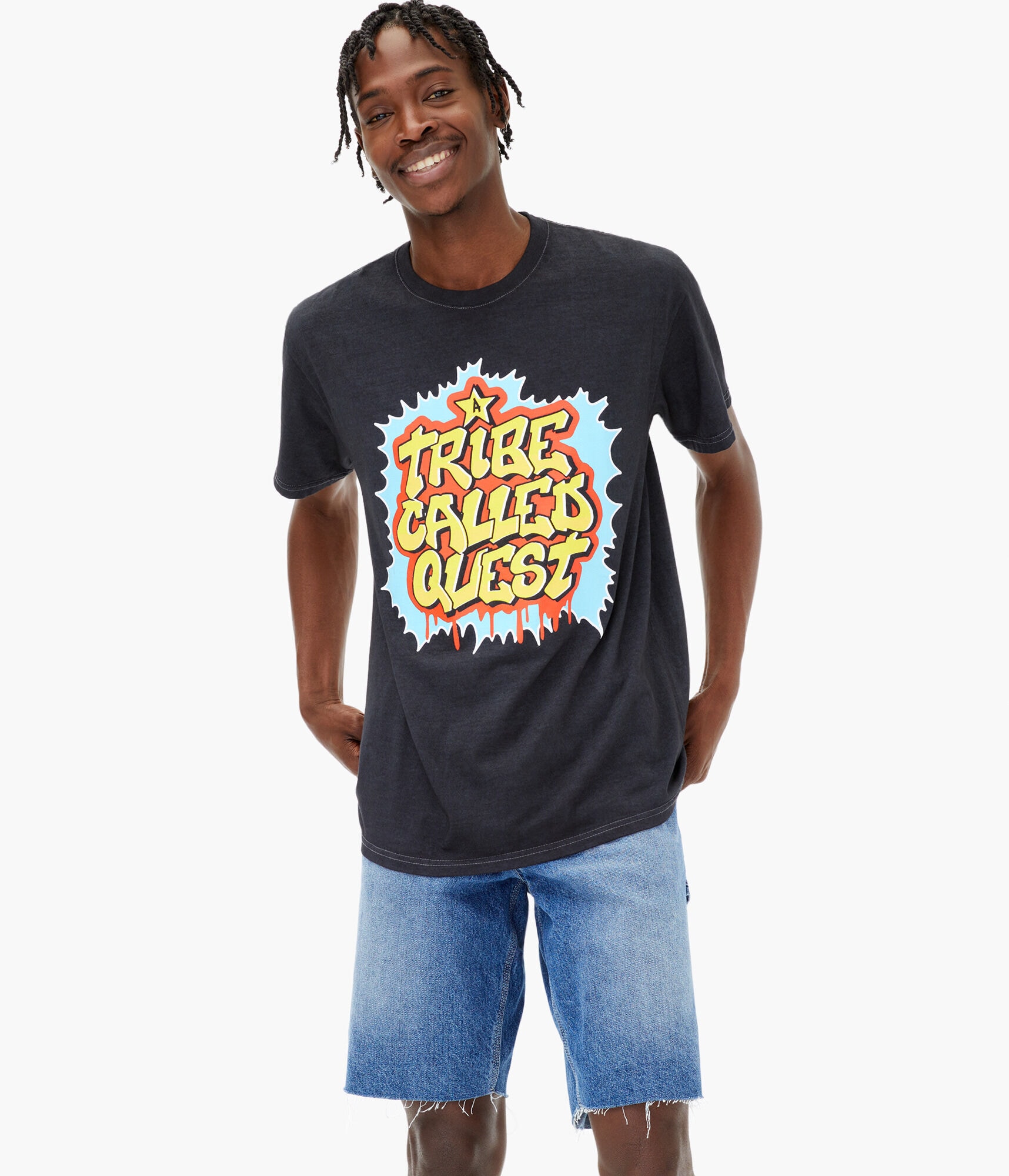 A Tribe Called Quest Rap Tシャツ Raptee 90' Vintage A Tribe Called Quest Graffiti Art Yellow Logo Rap