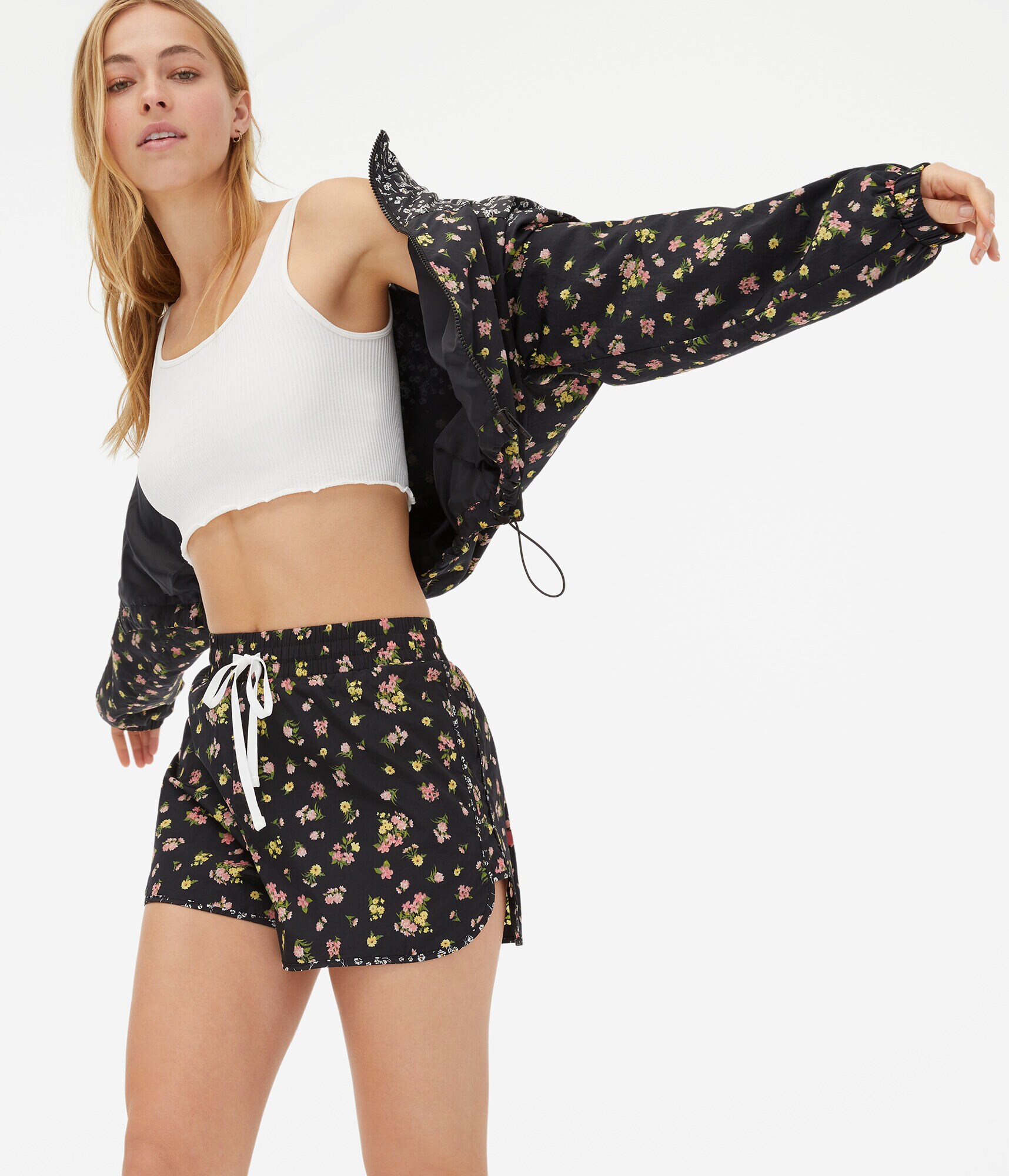 Floral High-Rise Windbreaker Shorts