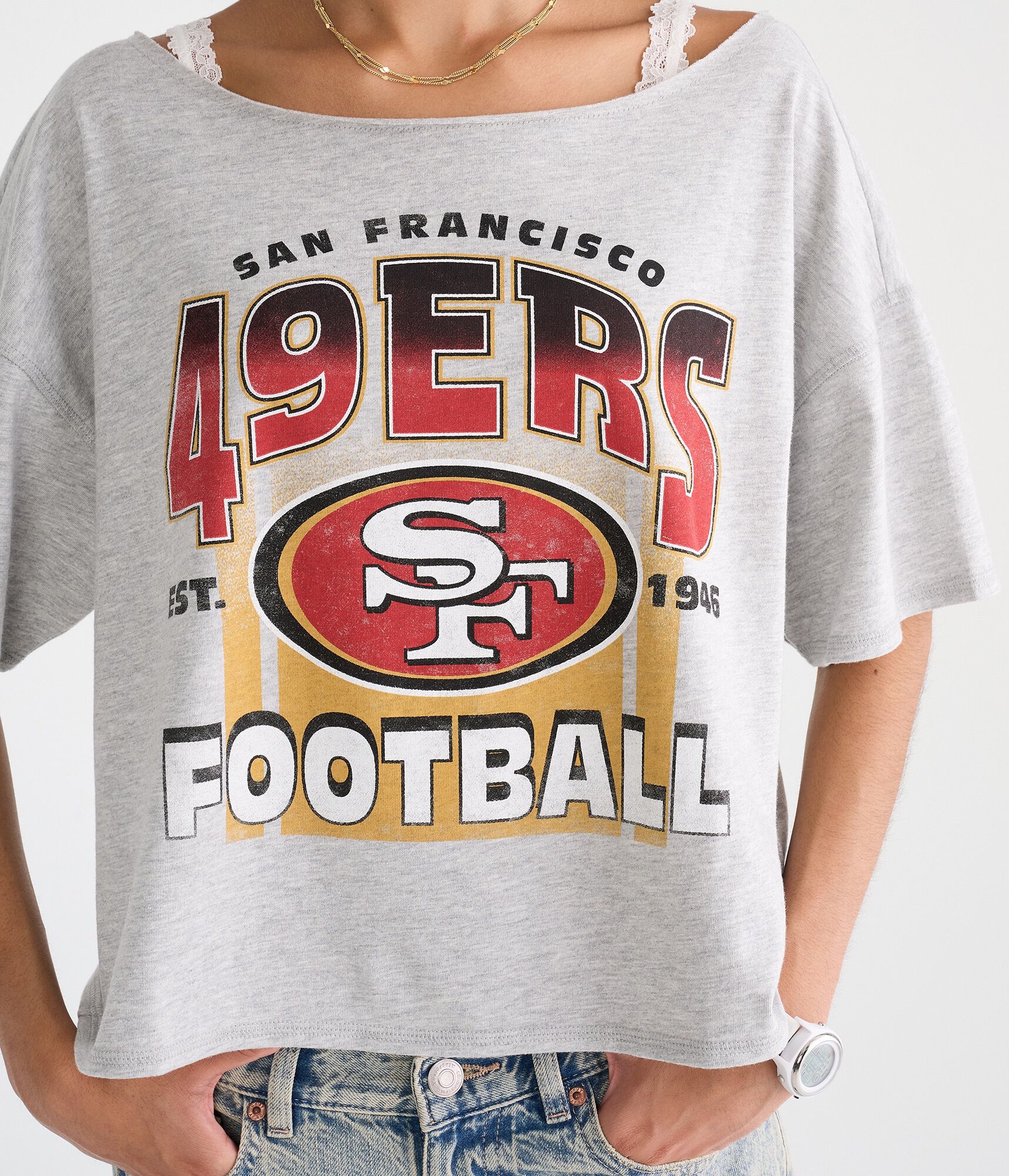 San Francisco 49ers Off-The-Shoulder Graphic Tee