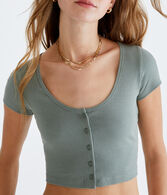 Buttoned Scoop-Neck Cardigan Tee