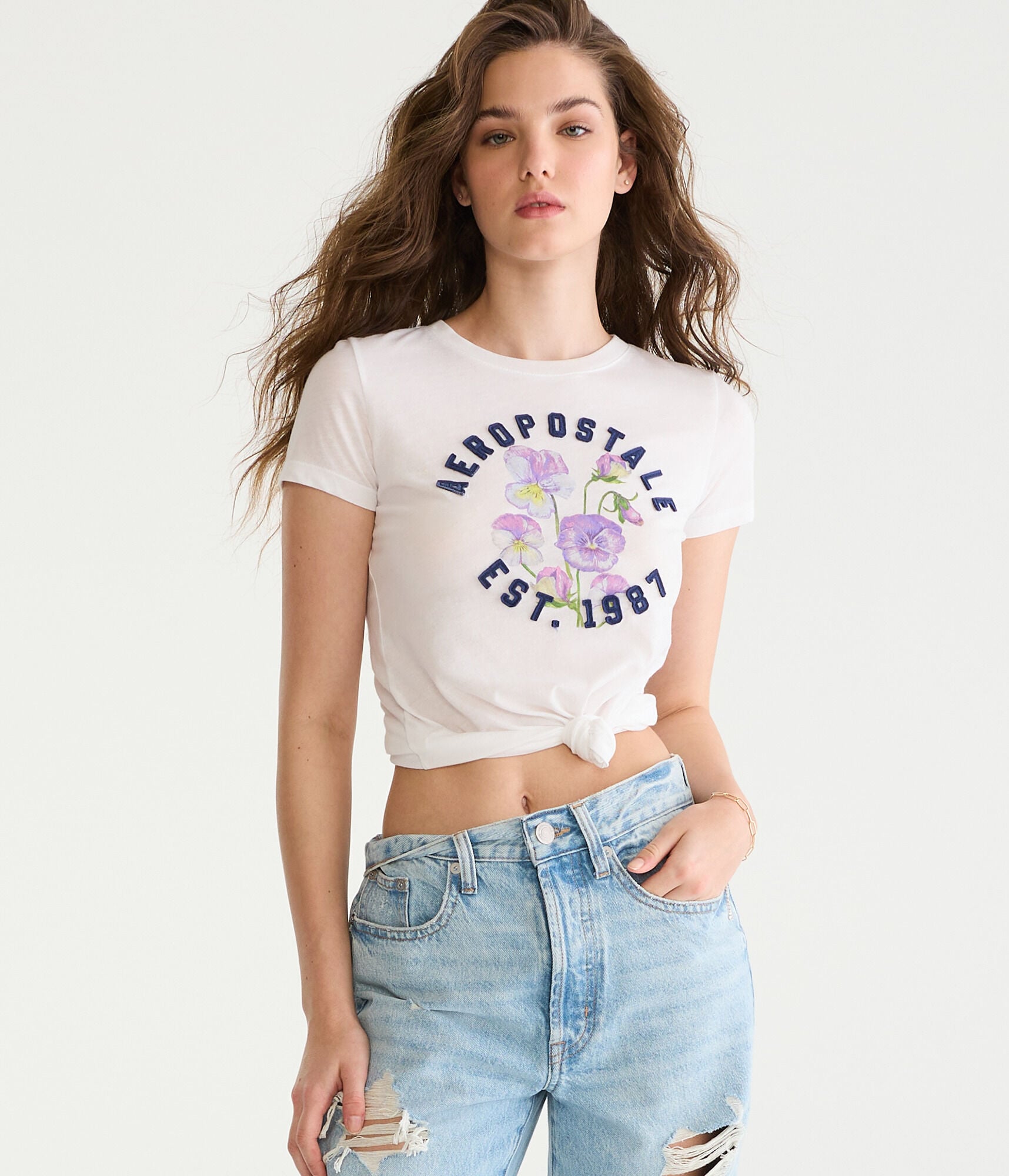 Aeropostale Flowers Appliqu&eacute; Graphic Tee