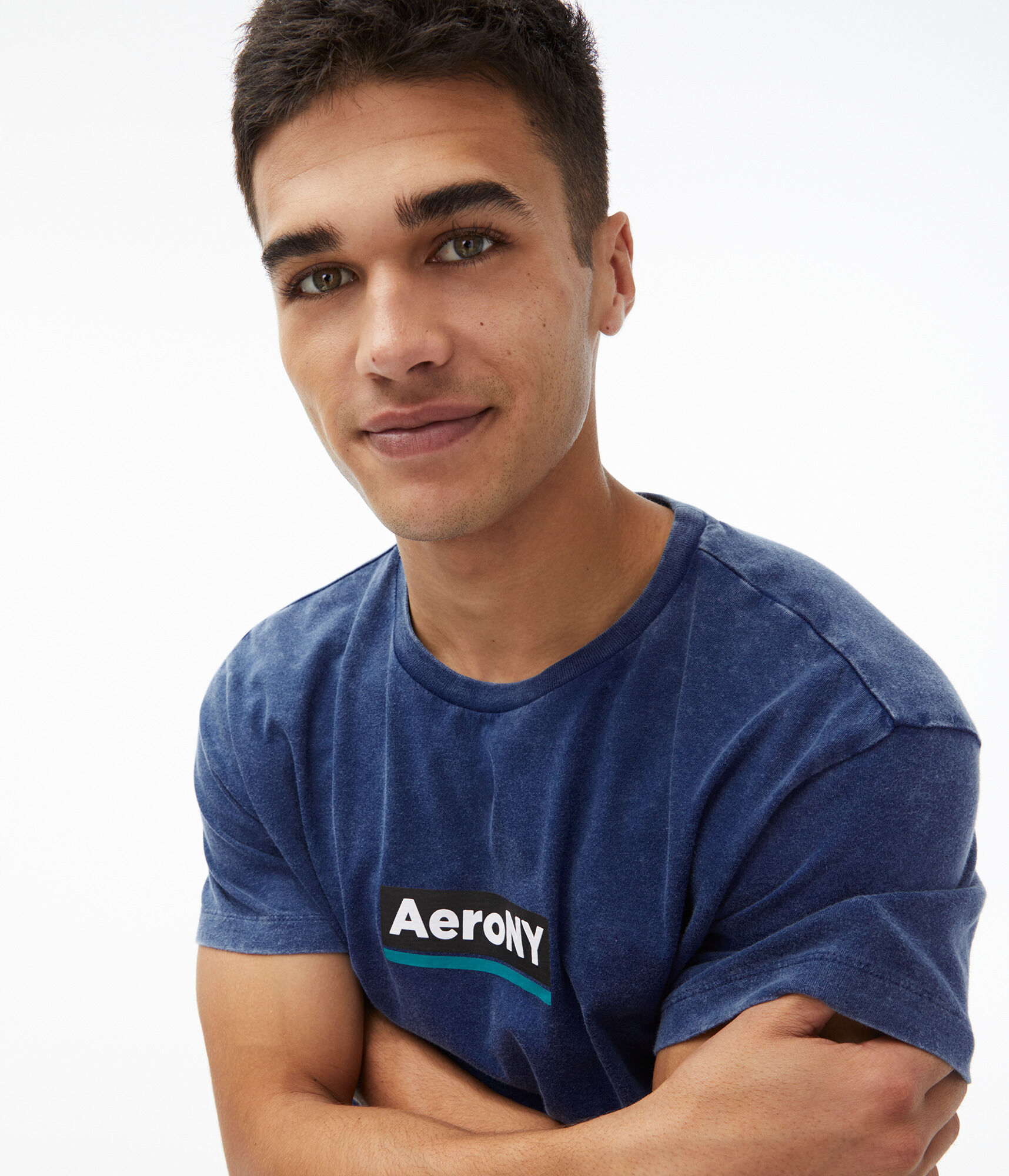 Aero NY Marble Wash Curved Hem Graphic Tee