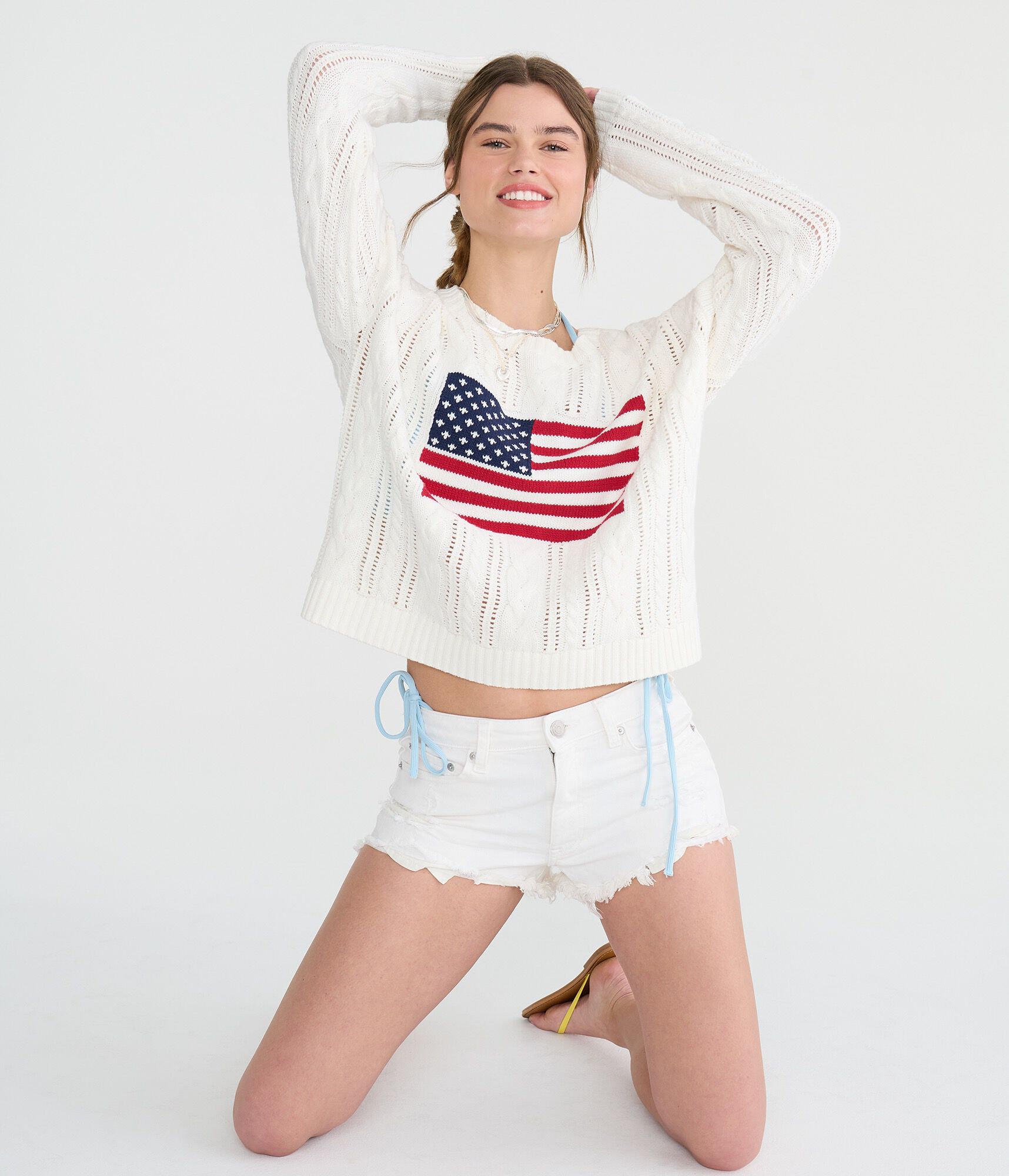 American Flag Cable Crew Sweater
