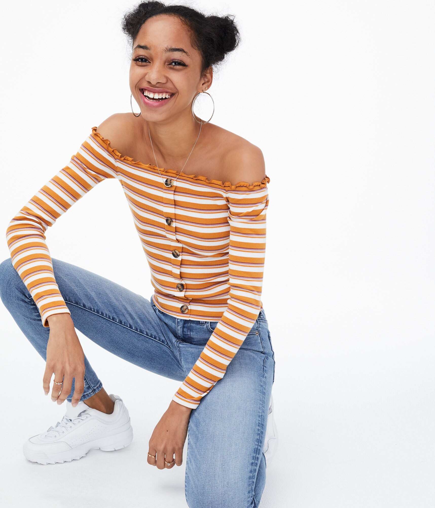 Long Sleeve Seriously Soft Striped Off-The-Shoulder Bodycon Top