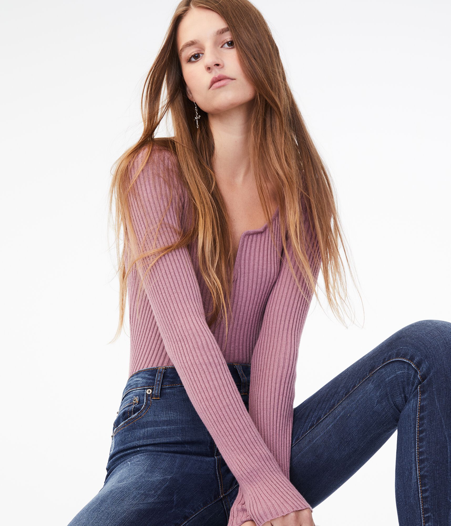 Long Sleeve Ribbed V-Wire Bodycon Top