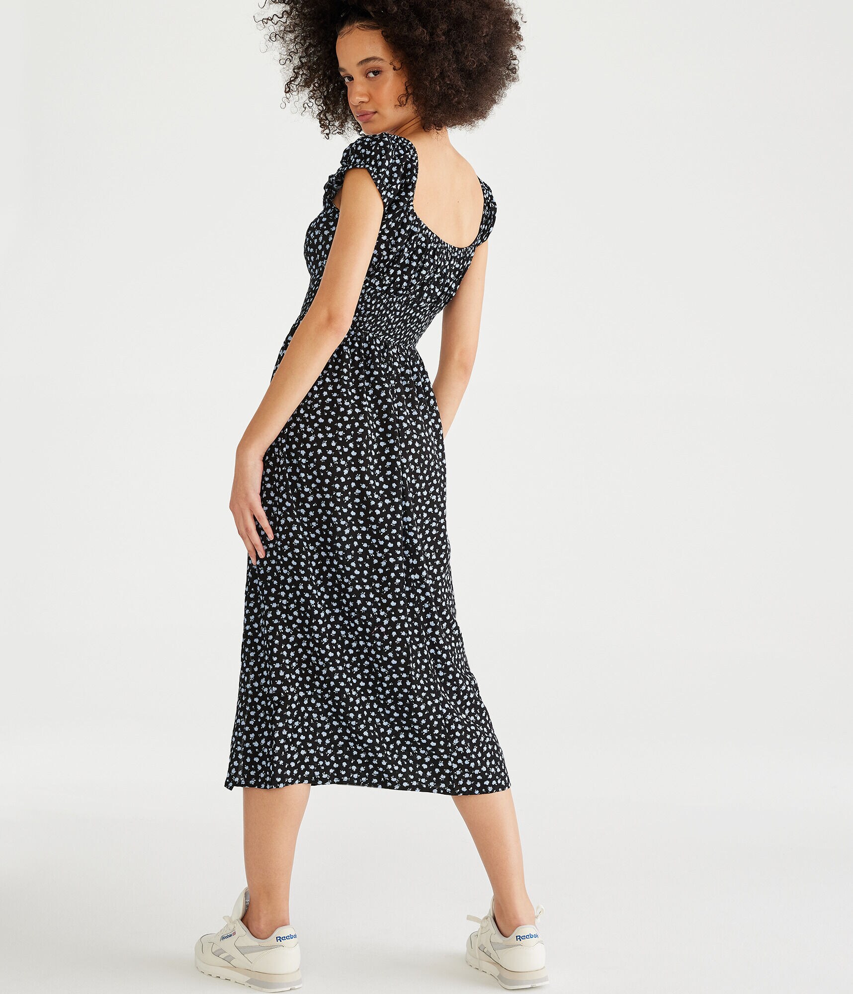 Floral Square-Neck Midi Dress