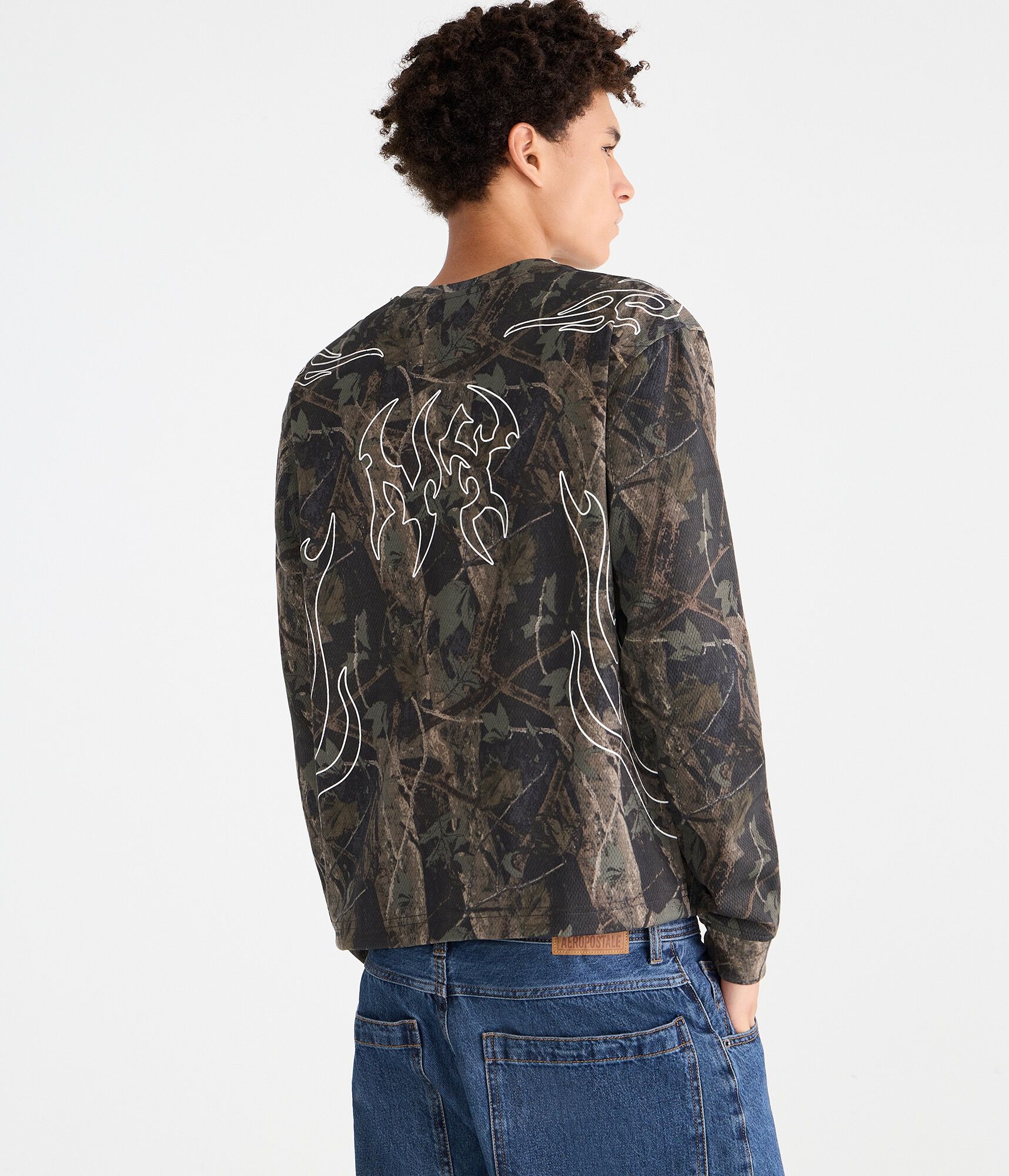 Long Sleeve Forest Camo Tribal Tattoo Boxy Mesh Jersey