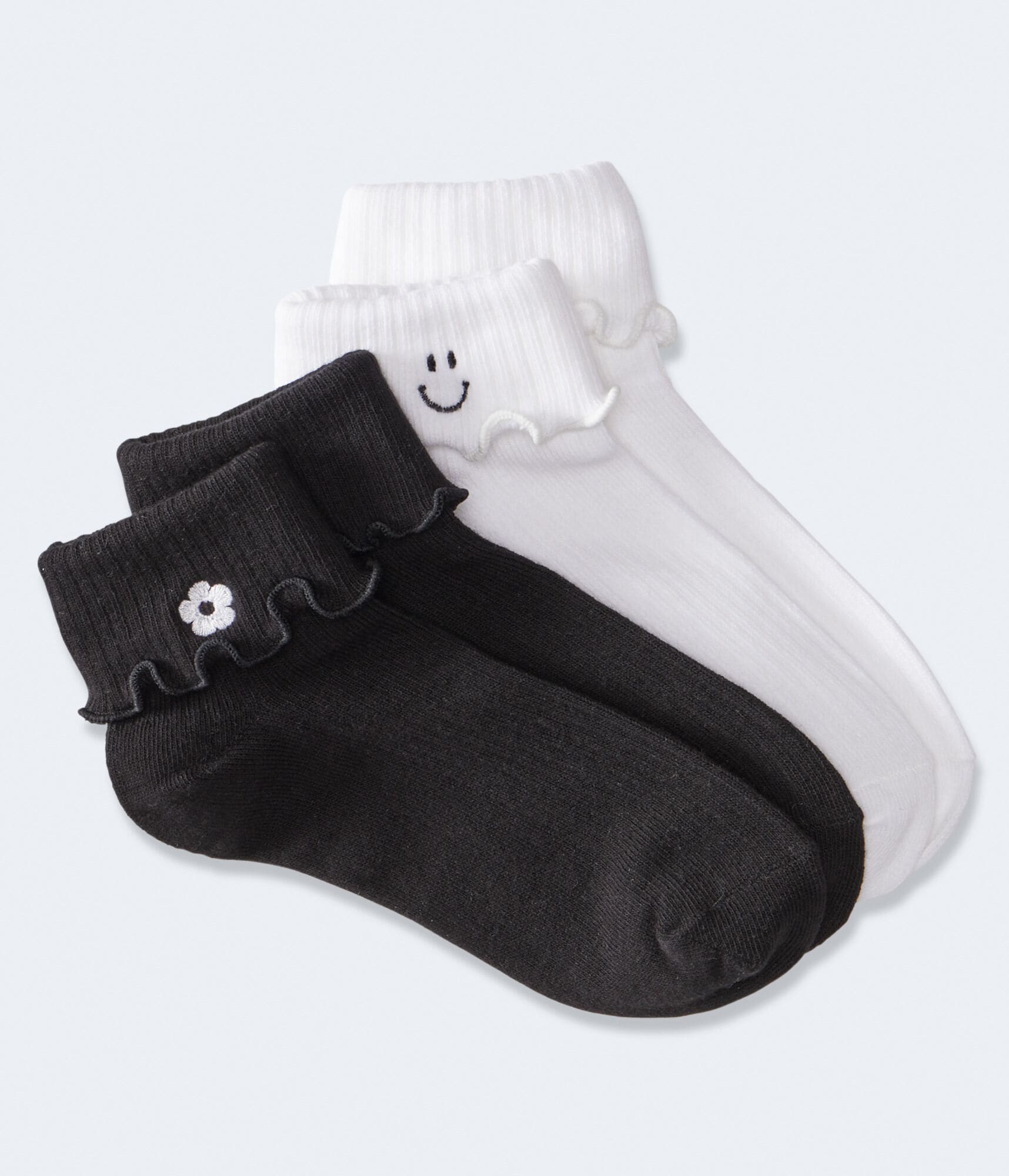 Smile &amp; Flower Double-Cuff Quarter Crew Sock 2-Pack