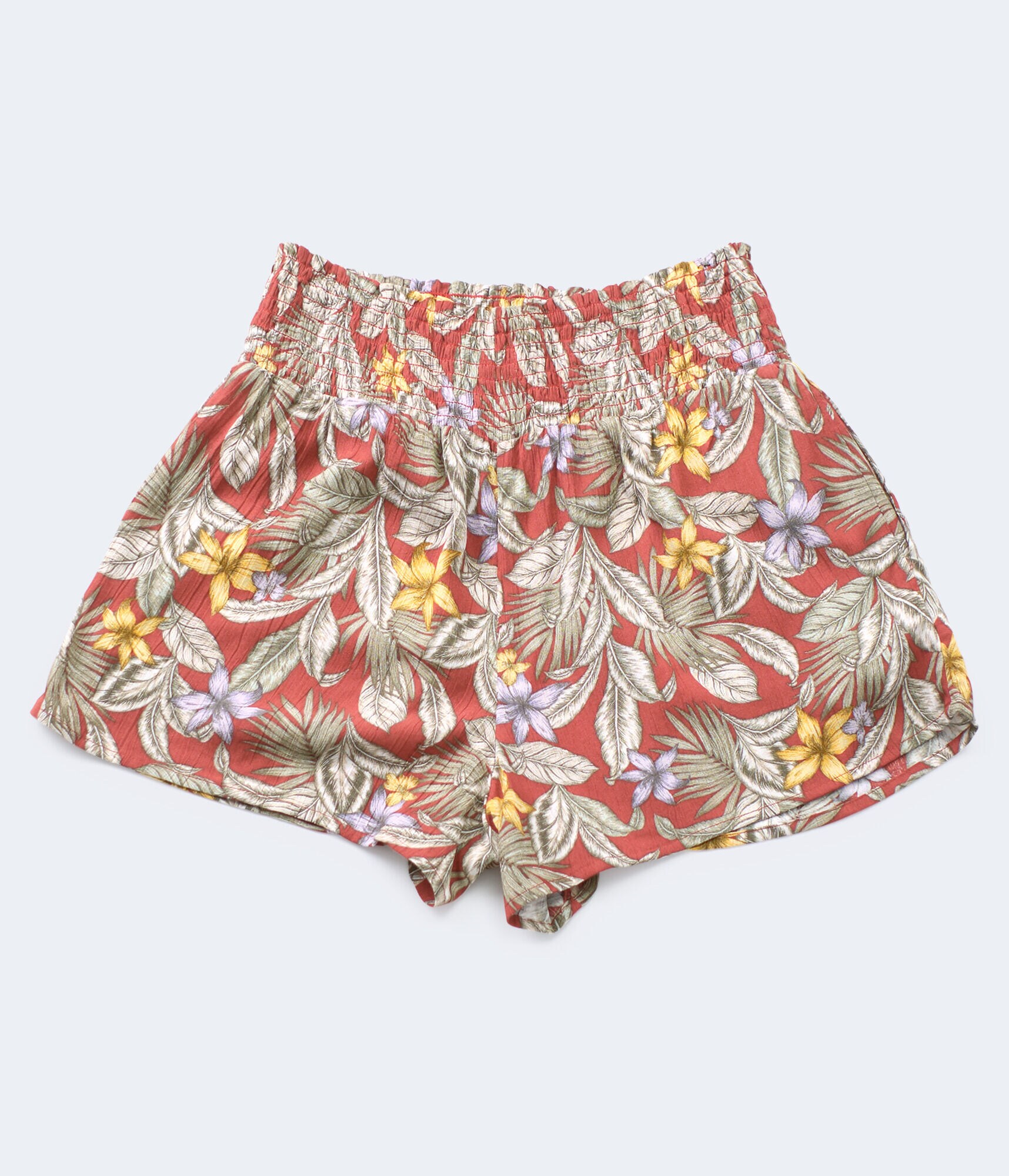 Tropical Smocked-Waist Shorts