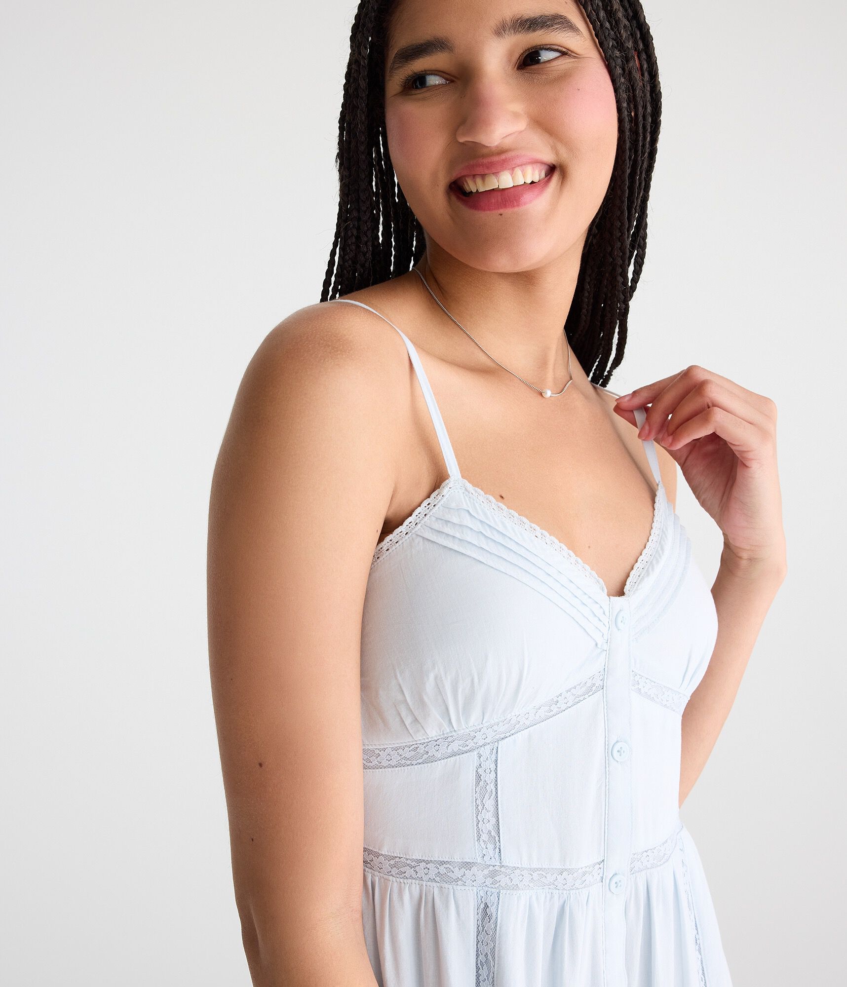 Solid V-Neck Pintuck Maxi Dress