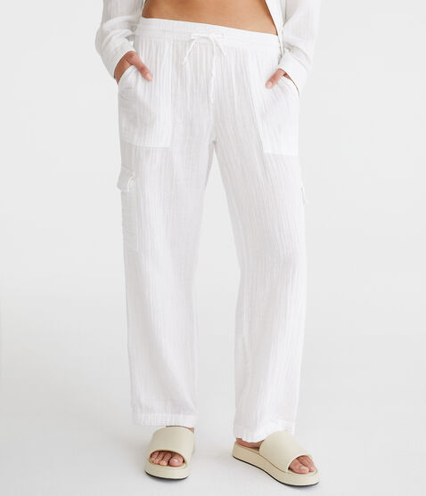 Gauze Wide Leg Cargo Pants