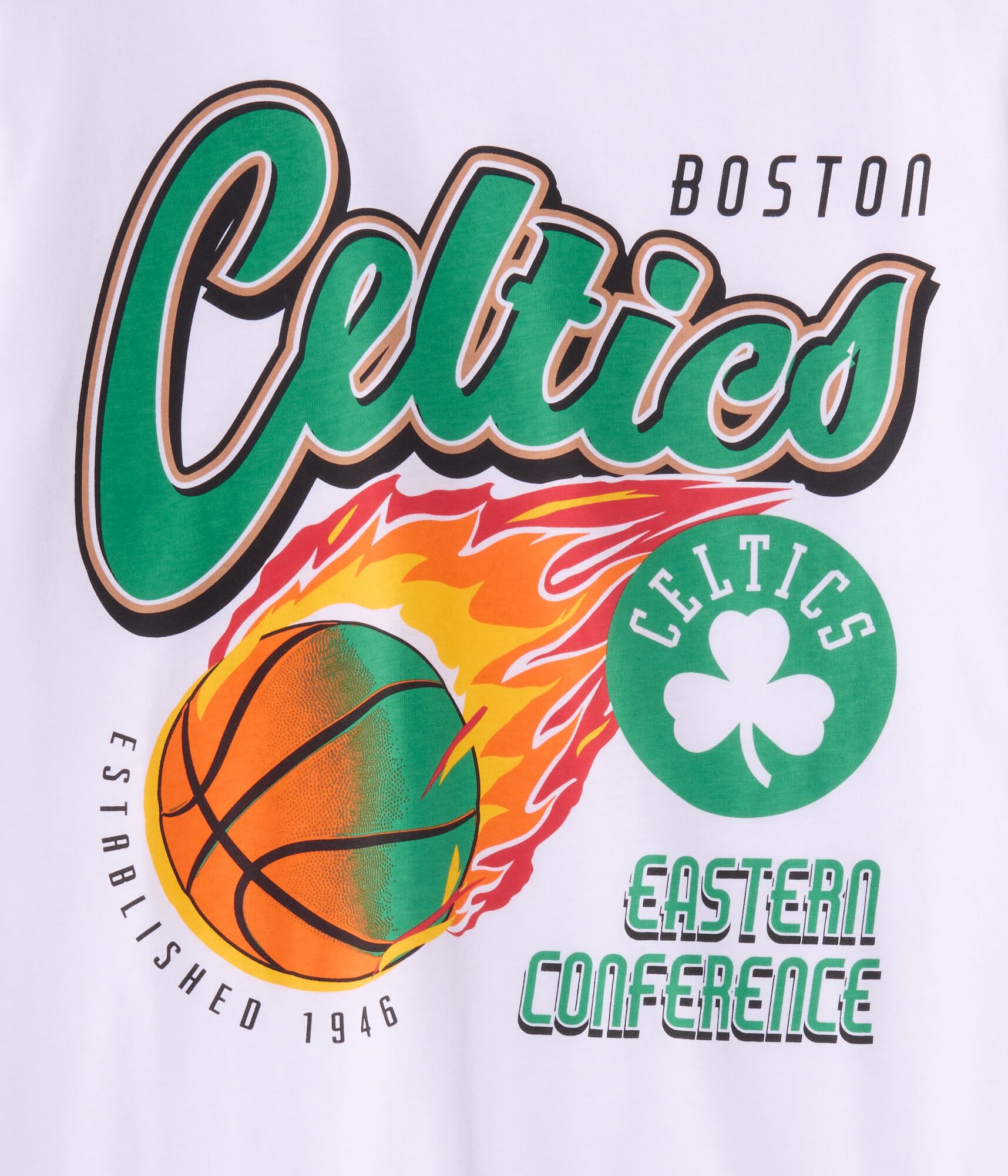 Boston Celtics Flaming Basketball Relaxed Graphic Tee