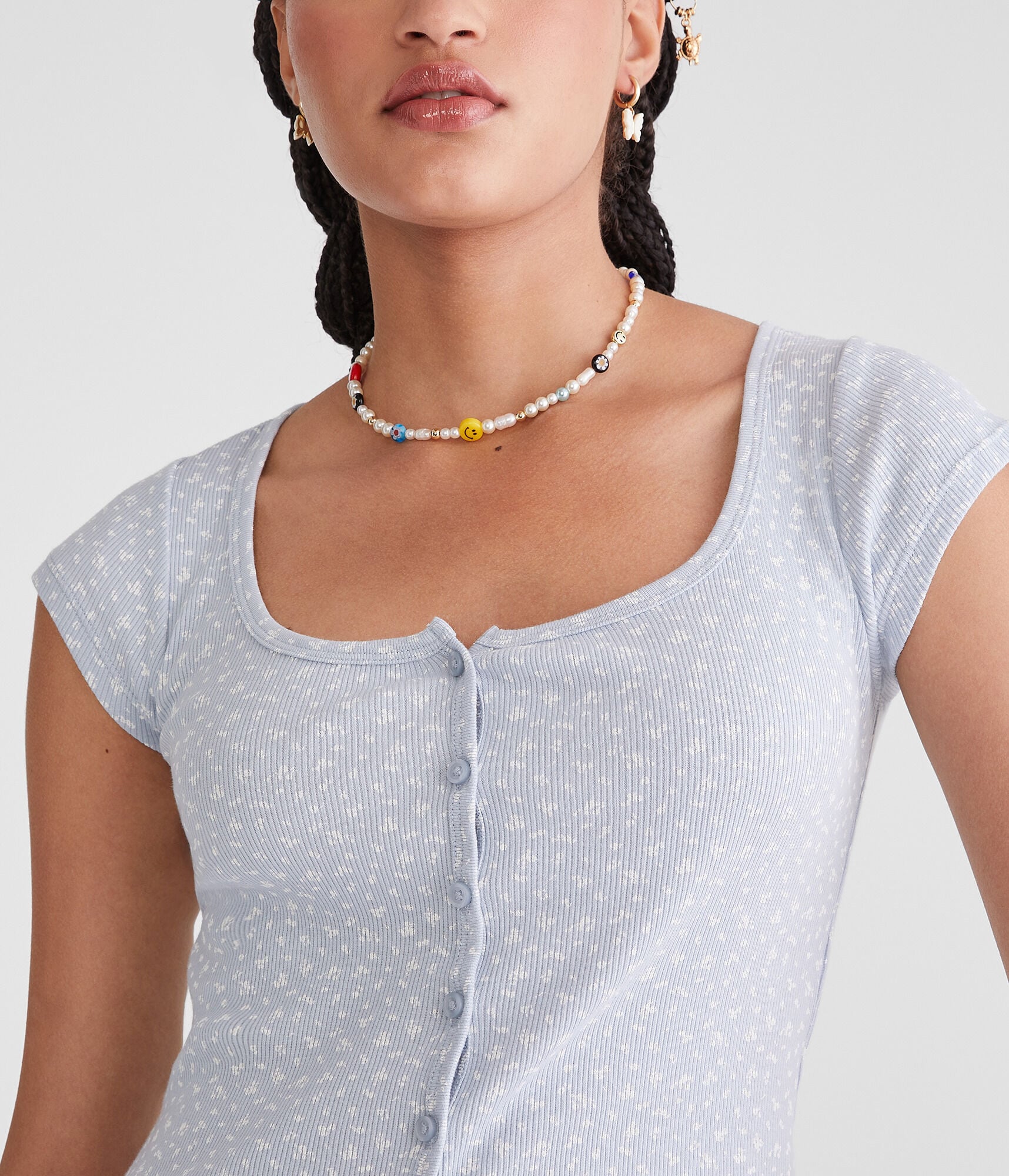 Seriously Soft Floral Scoop-Neck Buttoned Tee