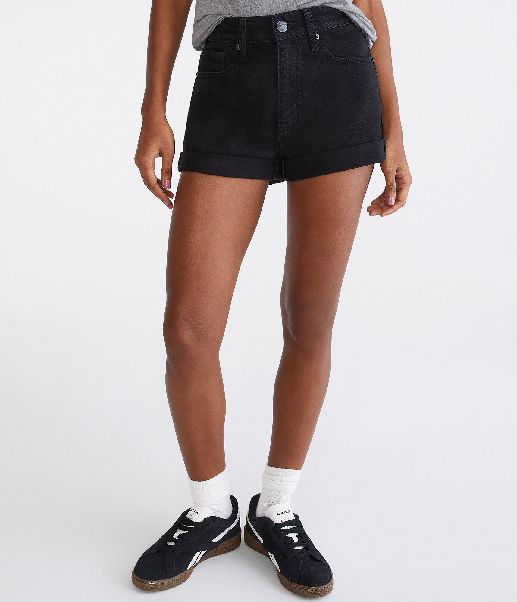 High-Rise Stretch Denim Mom Shorts