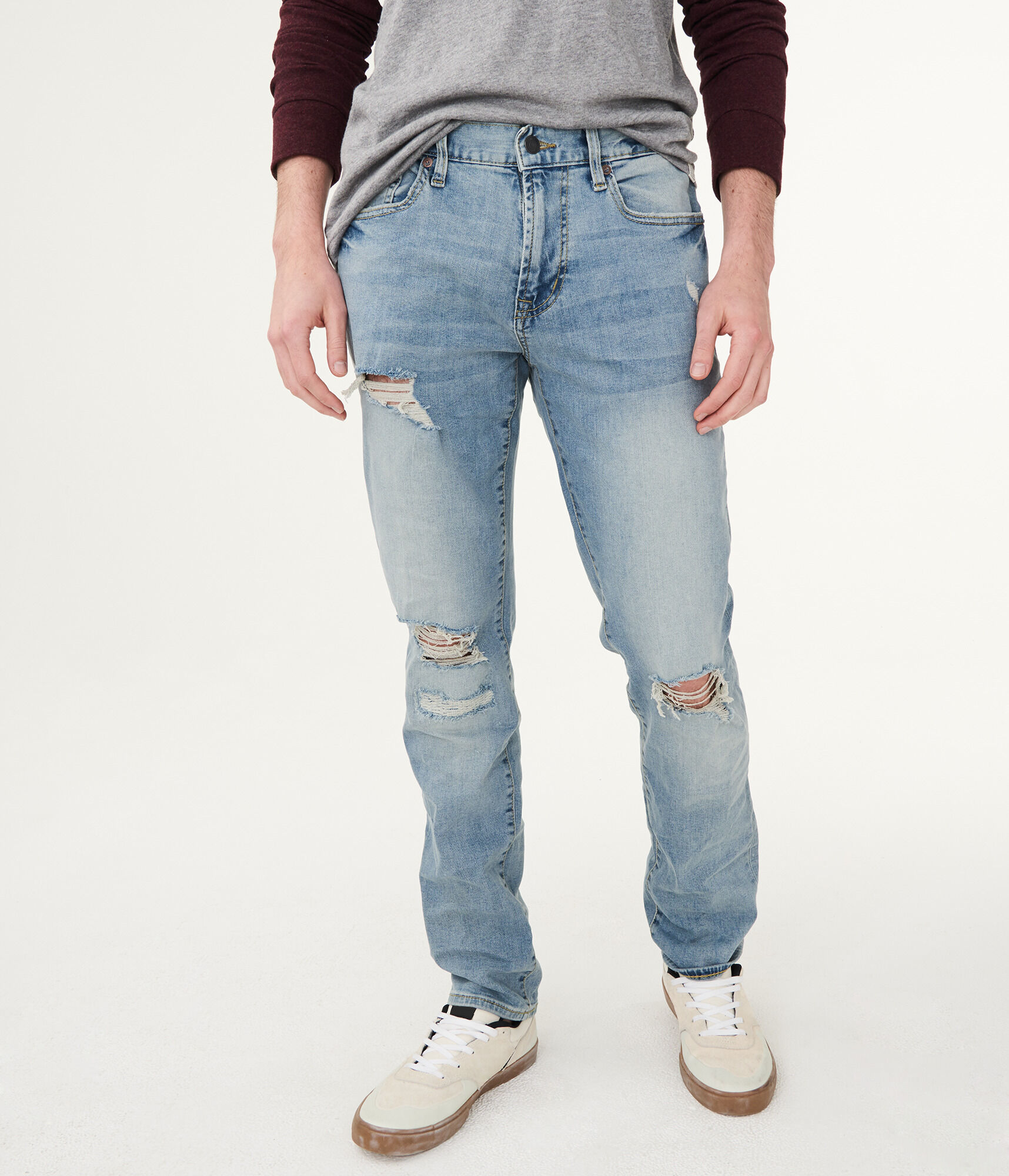 Slim Light Wash Destroyed Stretch Jean