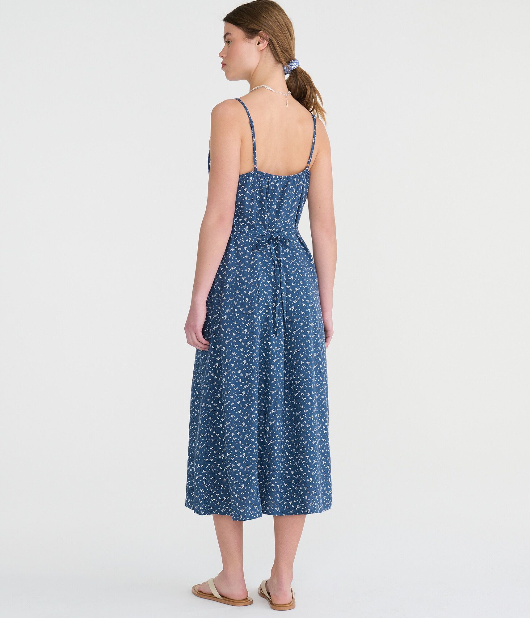 Floral Square-Neck Button-Front Midi Dress