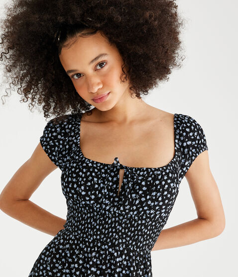 Floral Square-Neck Midi Dress