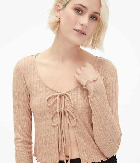 Long Sleeve Double Tie-Front Cropped Cardigan