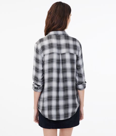 Long Sleeve Plaid Boyfriend Button-Down Shirt Long Sleeve Plaid Boyfriend Button-Down Shirt