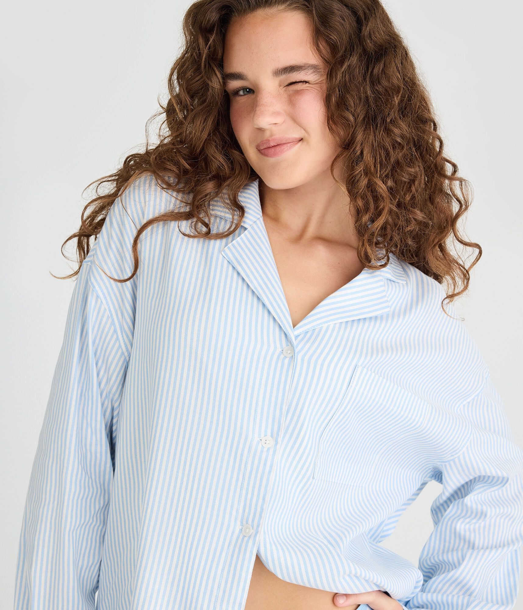 Long Sleeve Thin Stripe Sleep Shirt