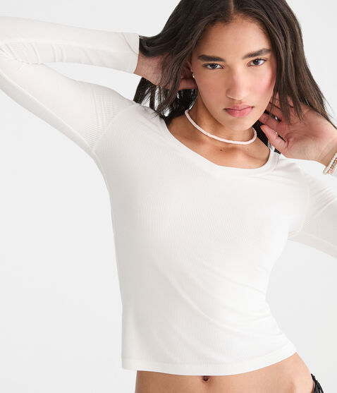 Long Sleeve Seriously Soft Ribbed V-Neck Baby Tee Long Sleeve Seriously Soft Ribbed V-Neck Baby Tee