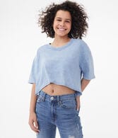 Denim Wash Sharkbite Cropped Crew Tee
