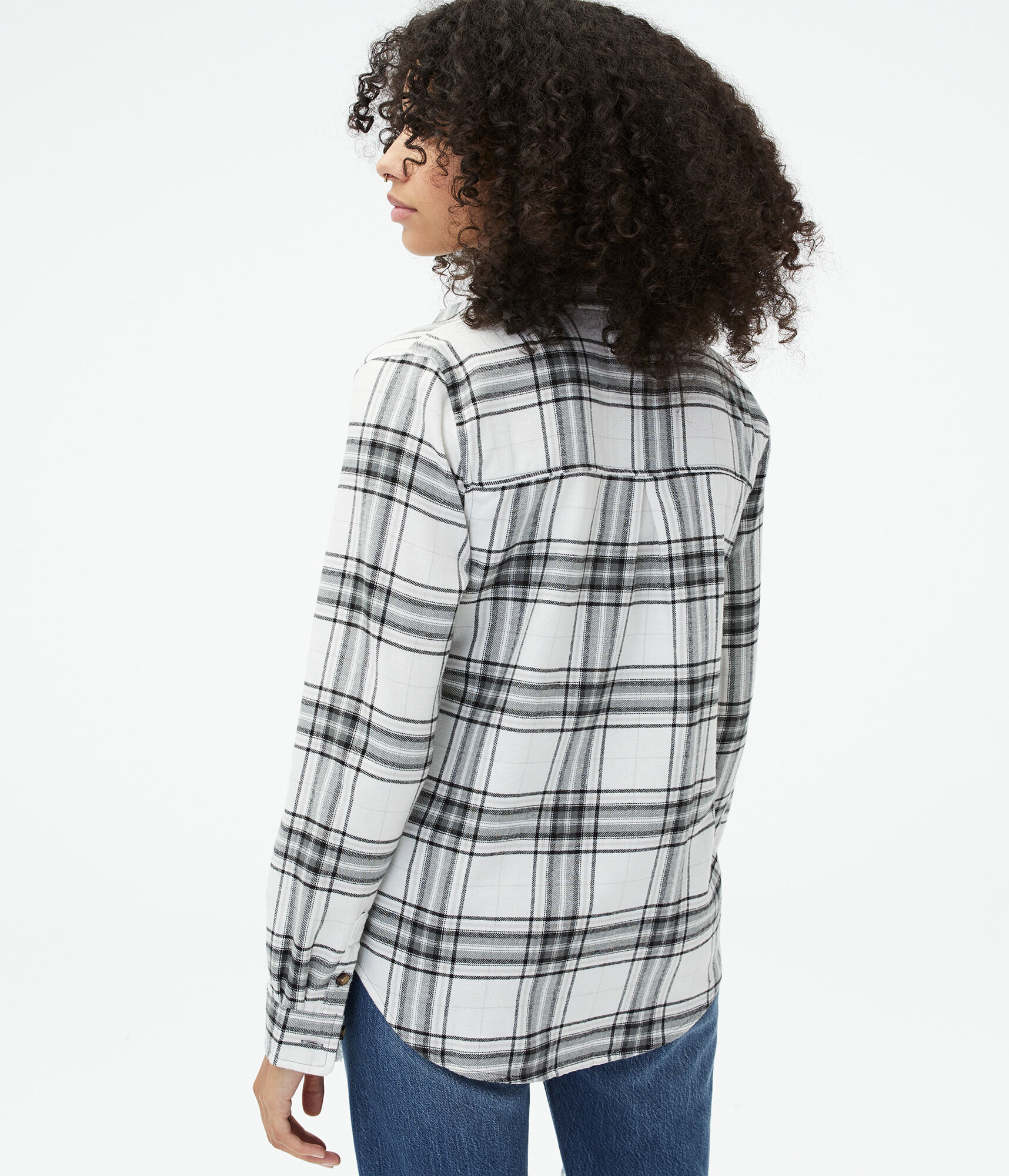 Long Sleeve Plaid Flannel Boyfriend Button-Down Shirt