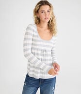 Striped Rib Scoop-Neck Babydoll Sweater