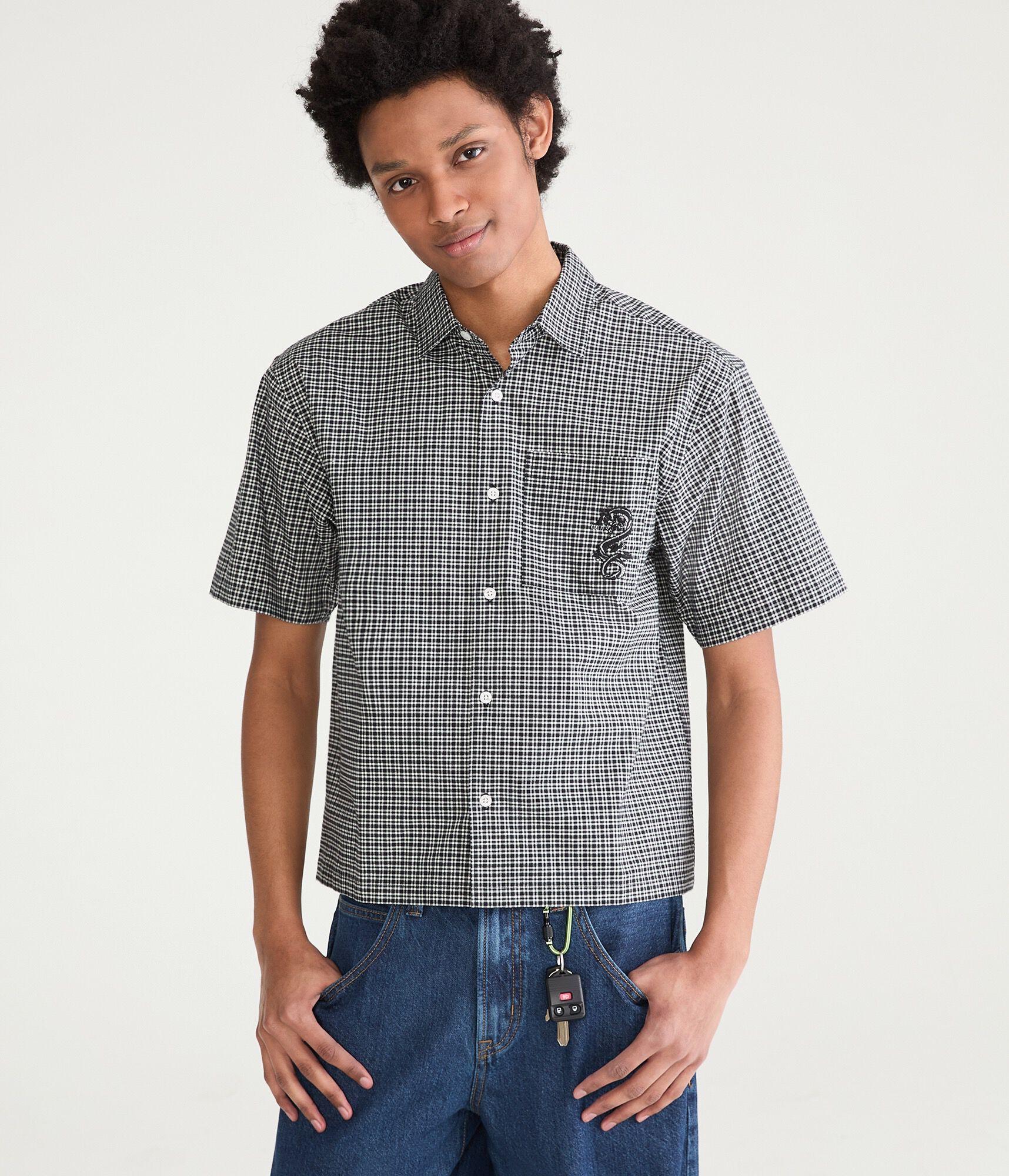Dragon Microplaid Boxy Shirt