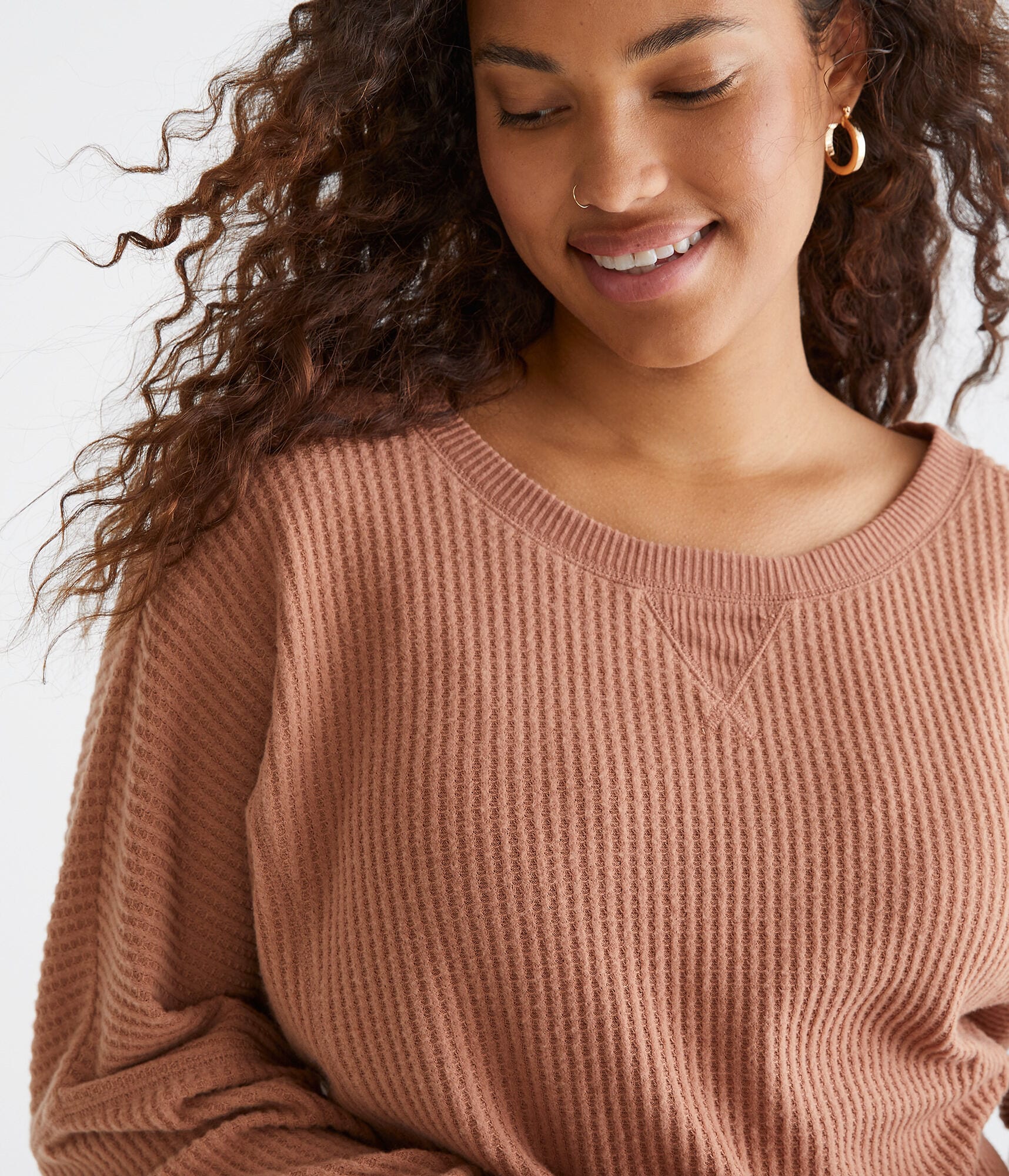 Long Sleeve Wear 2 Ways Cozy Waffle Tee