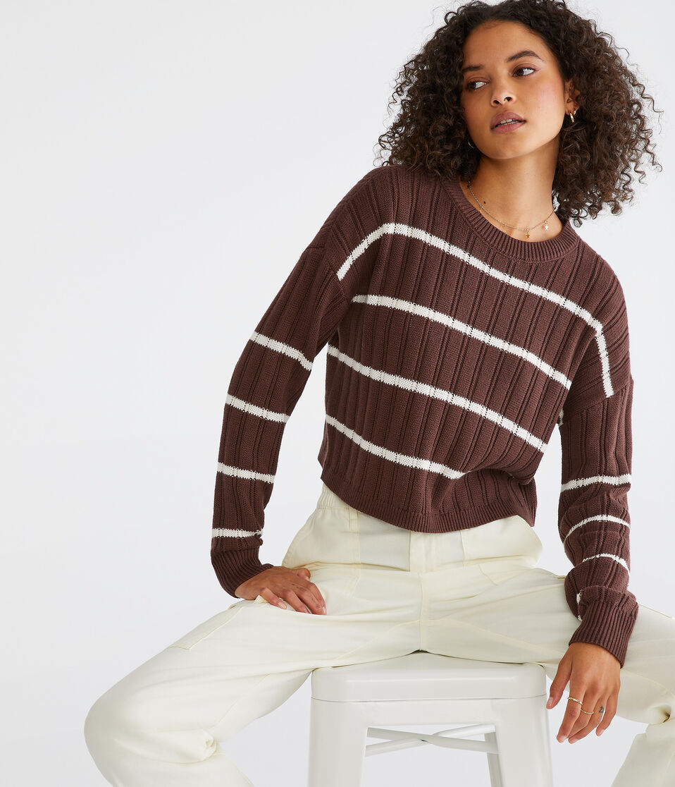 Striped Cropped Crew Sweater