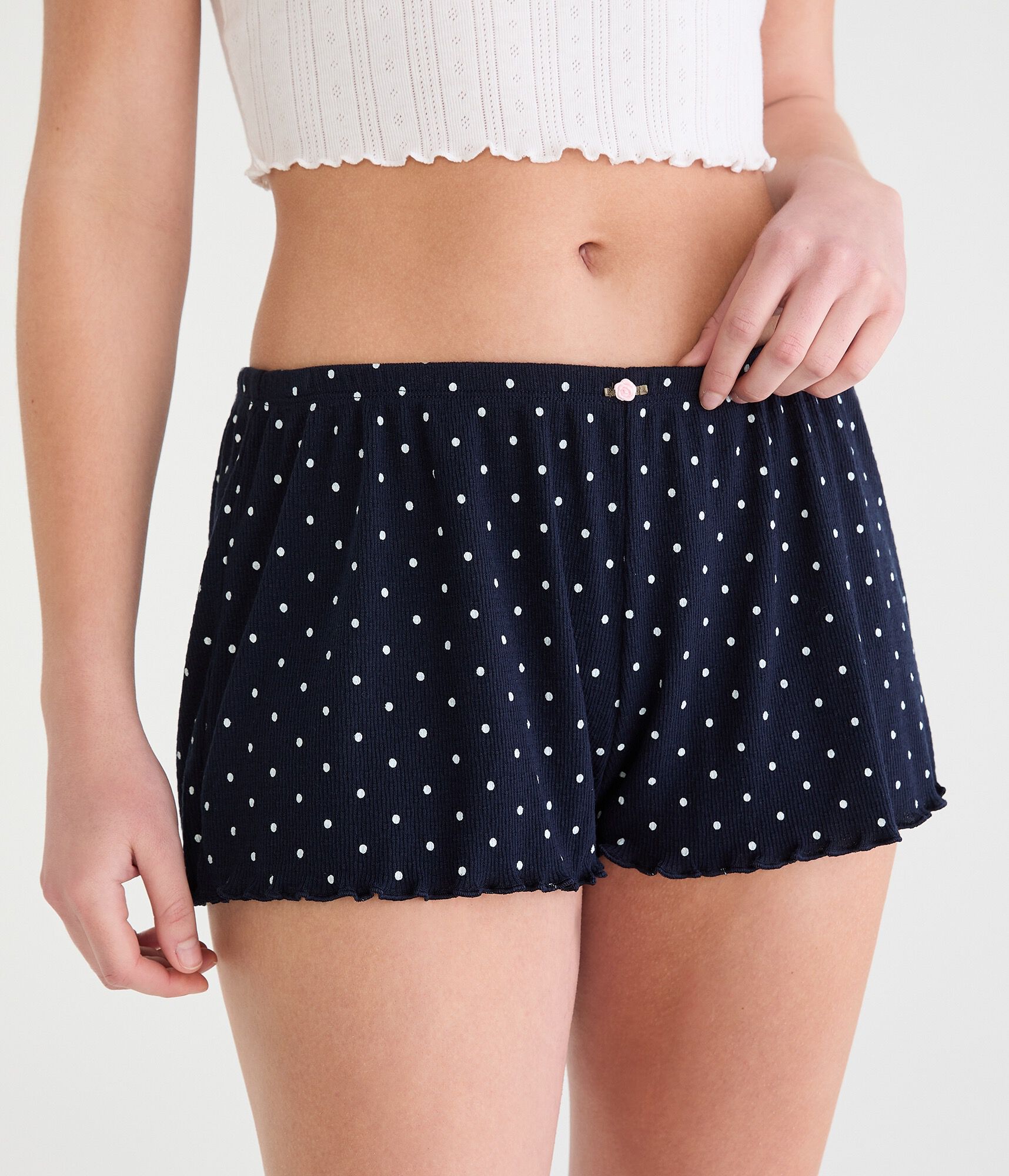 Polka Dot Low-Rise Lettuce-Edge Sleep Shorts