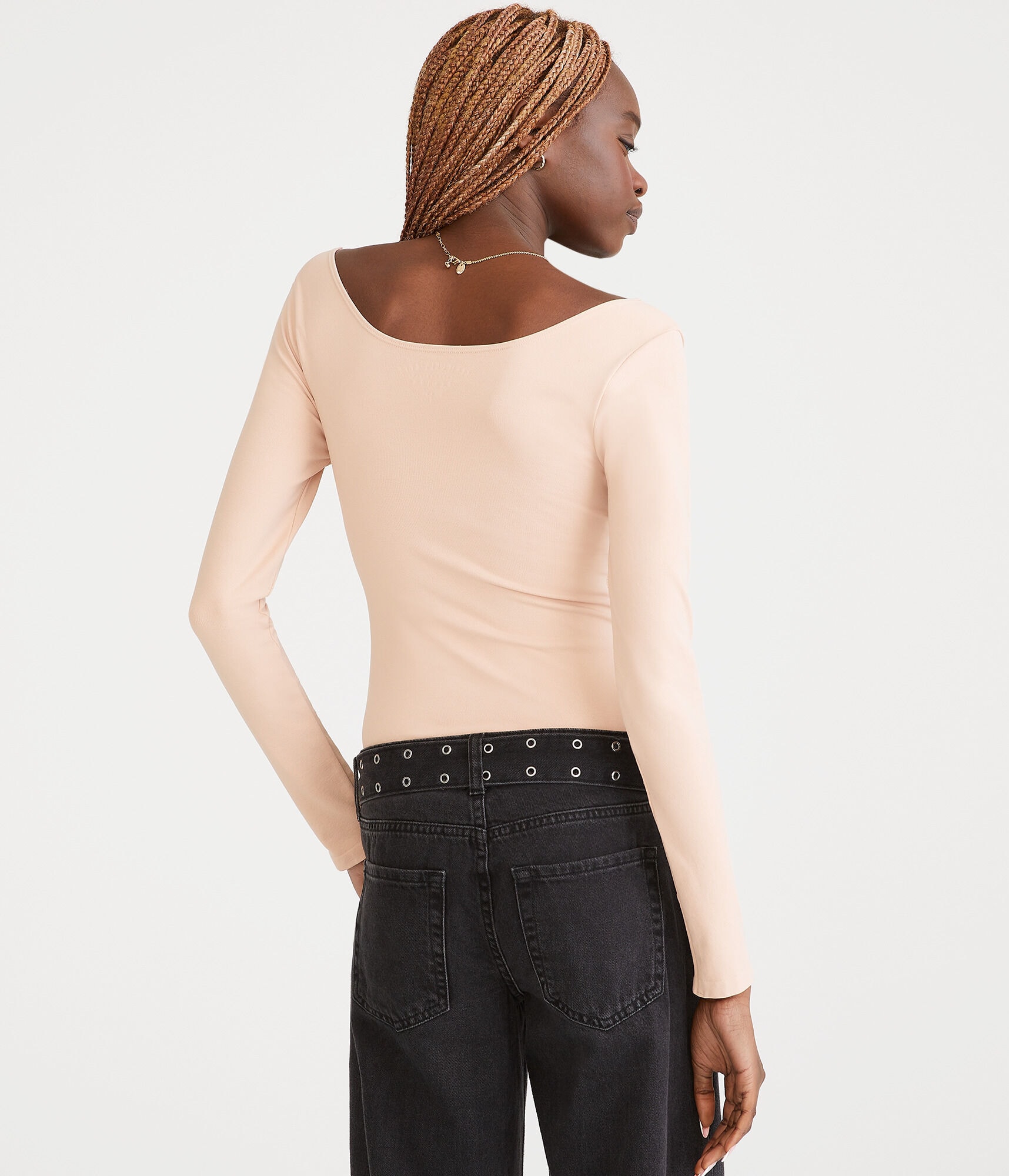 ◆BADBLOOD◆ Beyond Soft Scoop Neck Long Sleeve Cream w-tee2 Áo Thun Dài Tay Nữ Badblood Beyond Soft Scoop Neck Long