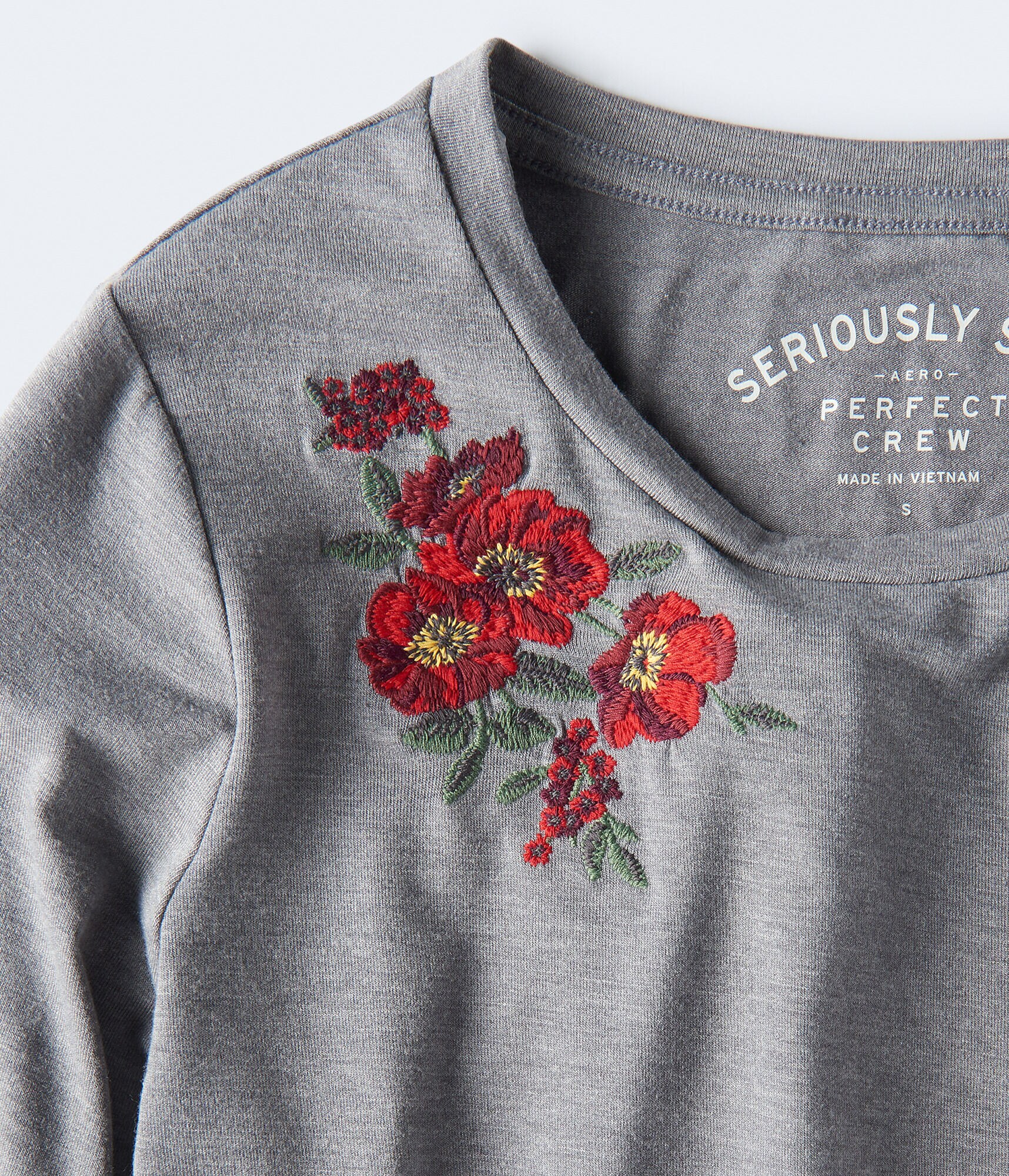 Long Sleeve Seriously Soft Floral Embroidered Crew Tee