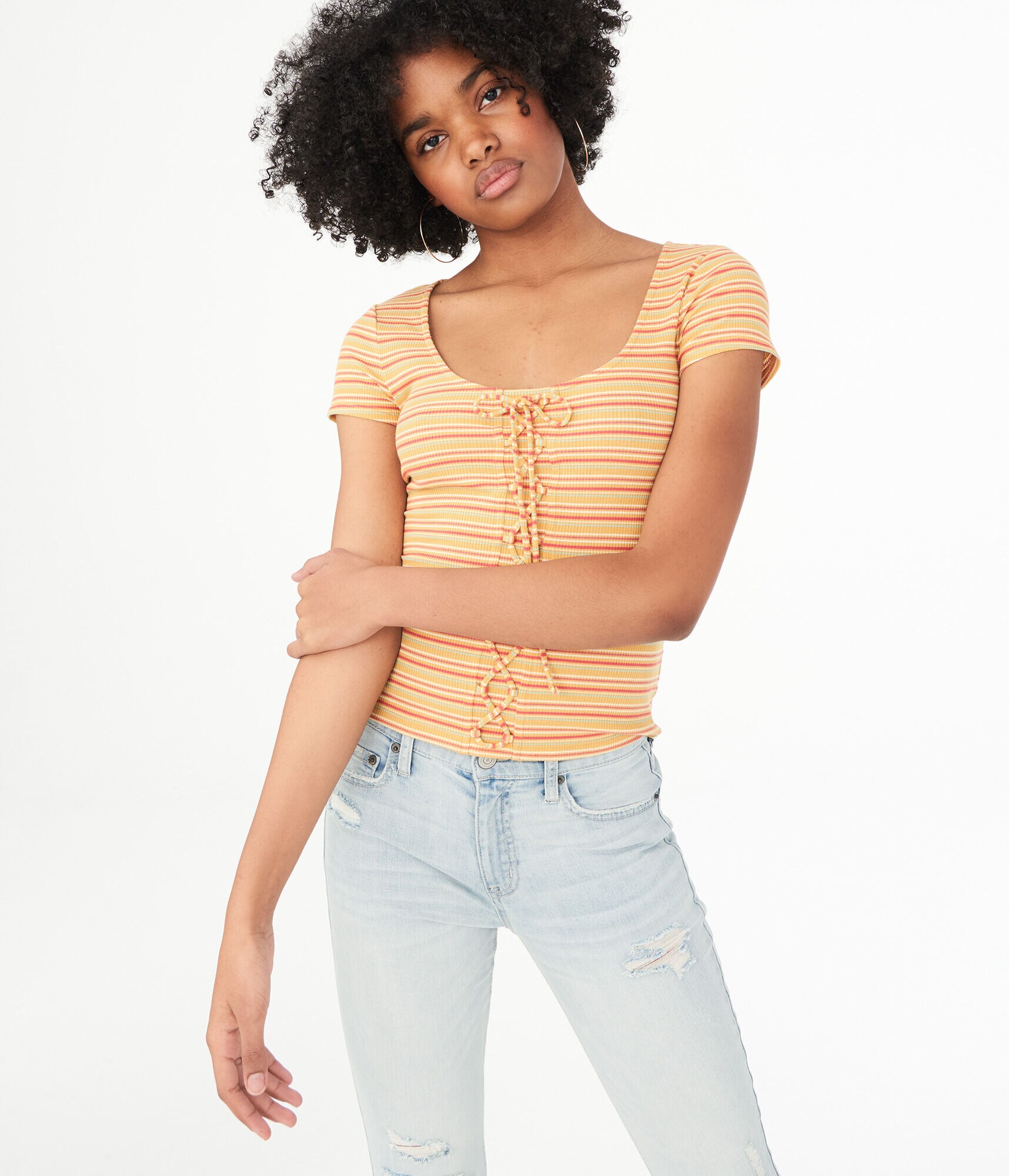 Seriously Soft Striped Lace-Up Bodycon Top