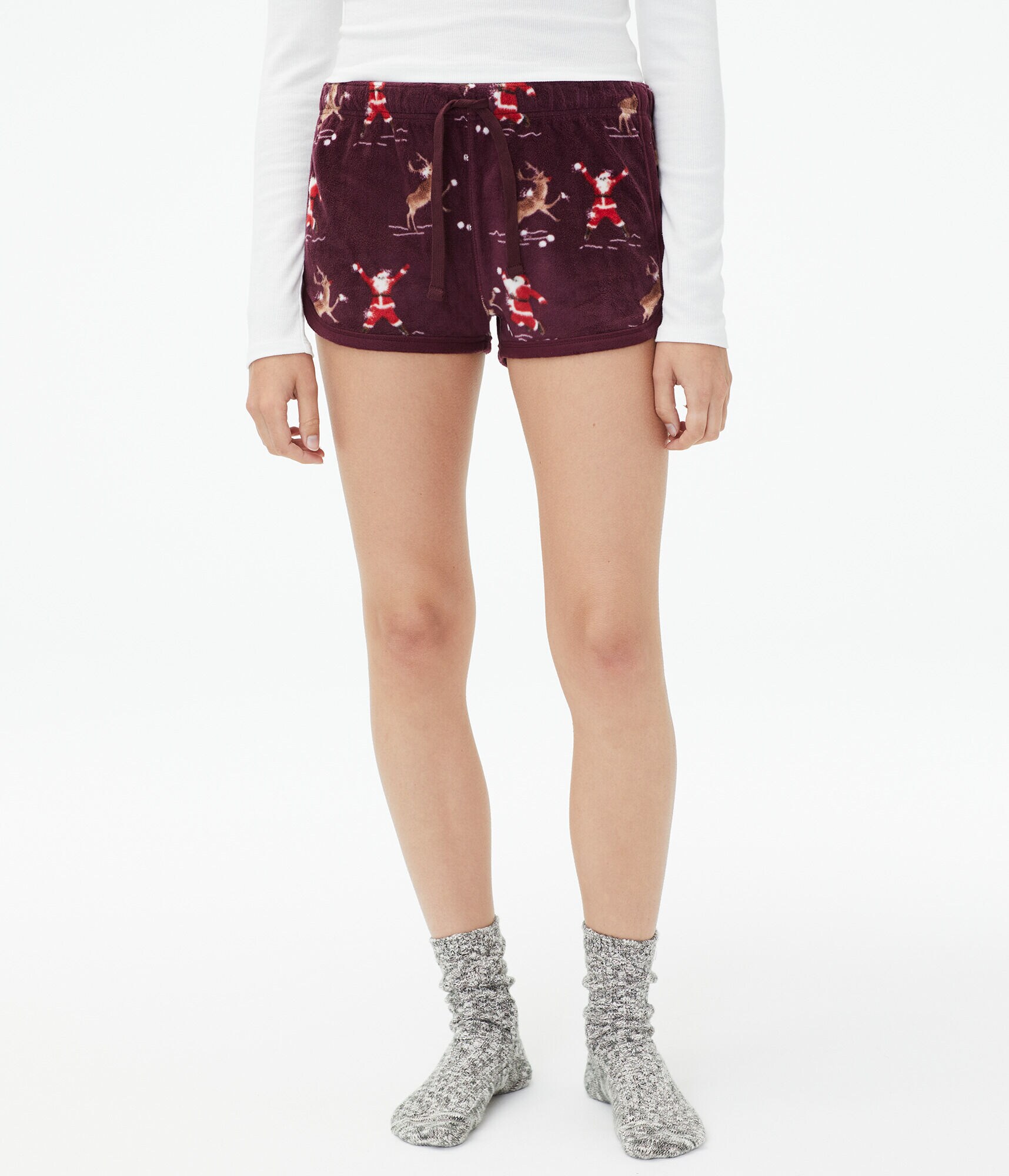 Snowball Fight Santa Polyfleece Sleep Shorts