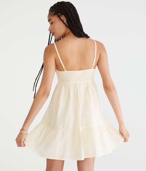 Solid V-Neck Lace-Trim Babydoll Dress Solid V-Neck Lace-Trim Babydoll Dress