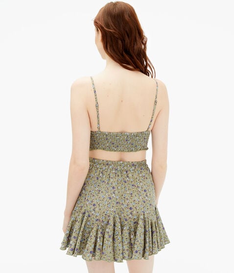 Floral Tie-Front Smocked Cropped Cami