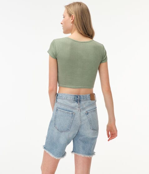 Washed Cropped Snap Henley Tee