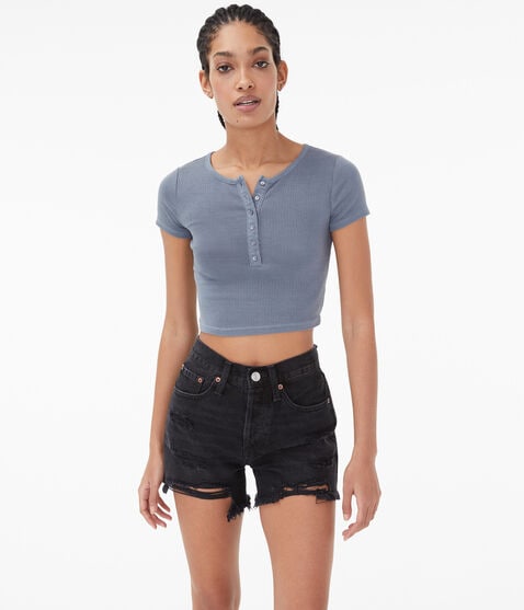Ribbed Cropped Henley*** Ribbed Cropped Henley***
