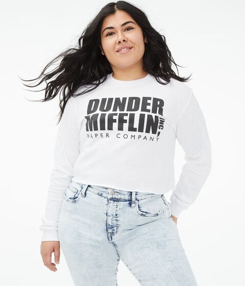 Long Sleeve Dunder Mifflin Cropped Graphic Tee Long Sleeve Dunder Mifflin Cropped Graphic Tee