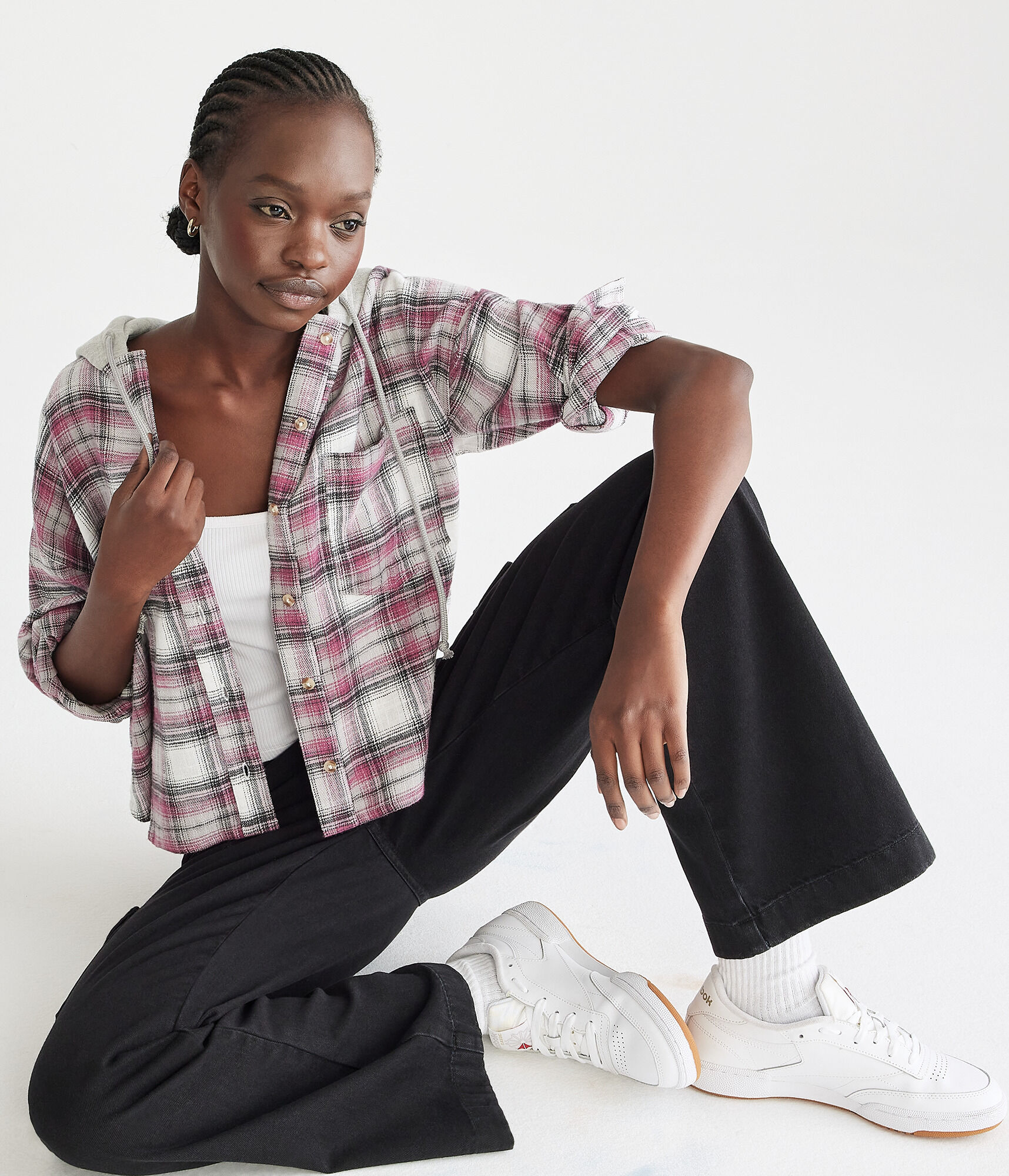 Long Sleeve Hooded Plaid Flannel Shirt