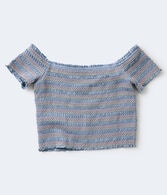 Striped Smocked Off-The-Shoulder Crop Top