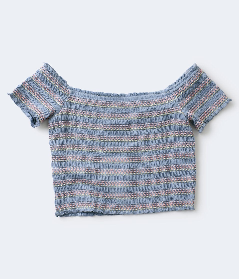 Striped Smocked Off-The-Shoulder Crop Top